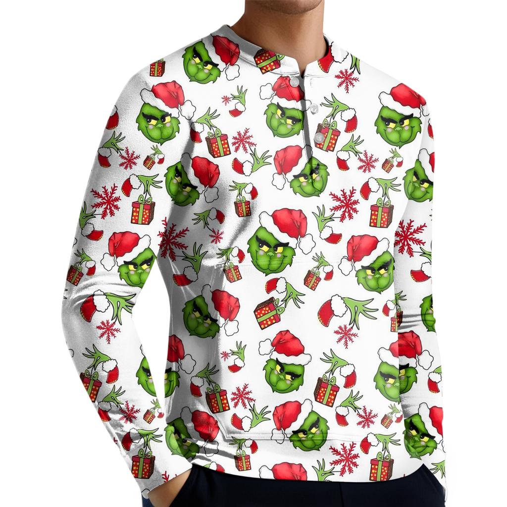 Herren Casual Button-Down Sweatshirt Mode Bedrucktes Langarmshirt Pullover