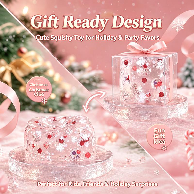 Natale Spremibile Rimbalzo Lento Morbido TPR Fidget Fiocco di Neve Incastonato Glitter e Design a Bolle Anti-Ansia Adulti