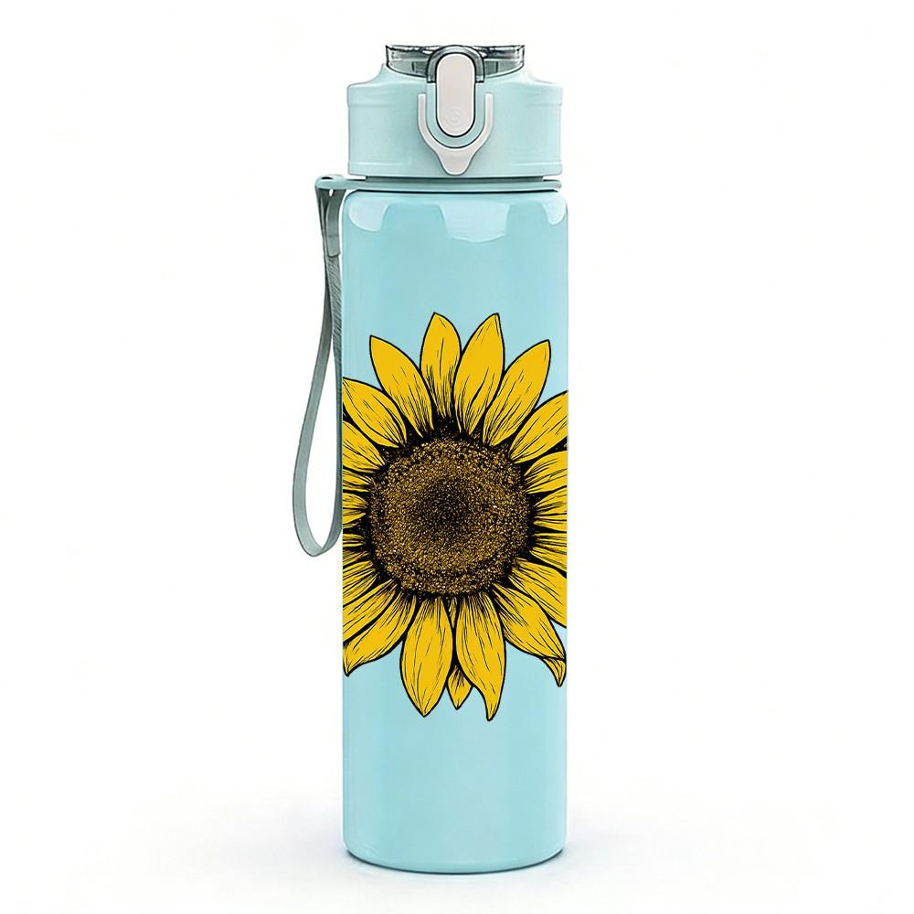 1PC Yellow Sunflower Bloom 750ml Color Plastic Sports Water Bottle Leakproof Flip Straw Lid Suitable for Sports Office Home Use