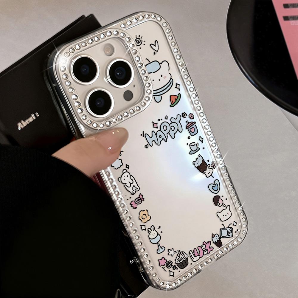 Bracelet Chain Phone Case For iPhone 17 16 15 13 14 for 17Air 17 12 14 16 Pro 17 14 16 Pro Max Sparking Diamond Cute Pattern Hard Cover With Lanyard