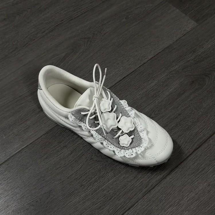 

Cowhide version~ Oblique lace-up design, small white shoes, women s thick-soled versatile sports and leisure shoes, niche design, retro board shoes 40 білий