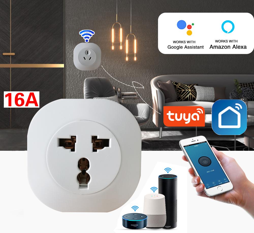 Multi-function Tuya Wifi Smart Socket App Control Support Google Alexa Voice Plug Timing Power Outlet For Home House