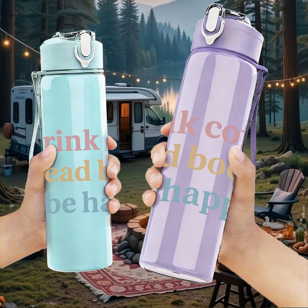 1PC Drink Coffee Read Books Be Happy Text 750ml Color Plastic Sports Water Bottle Leakproof Flip Straw Lid Suitable for Sports Office Home Use
