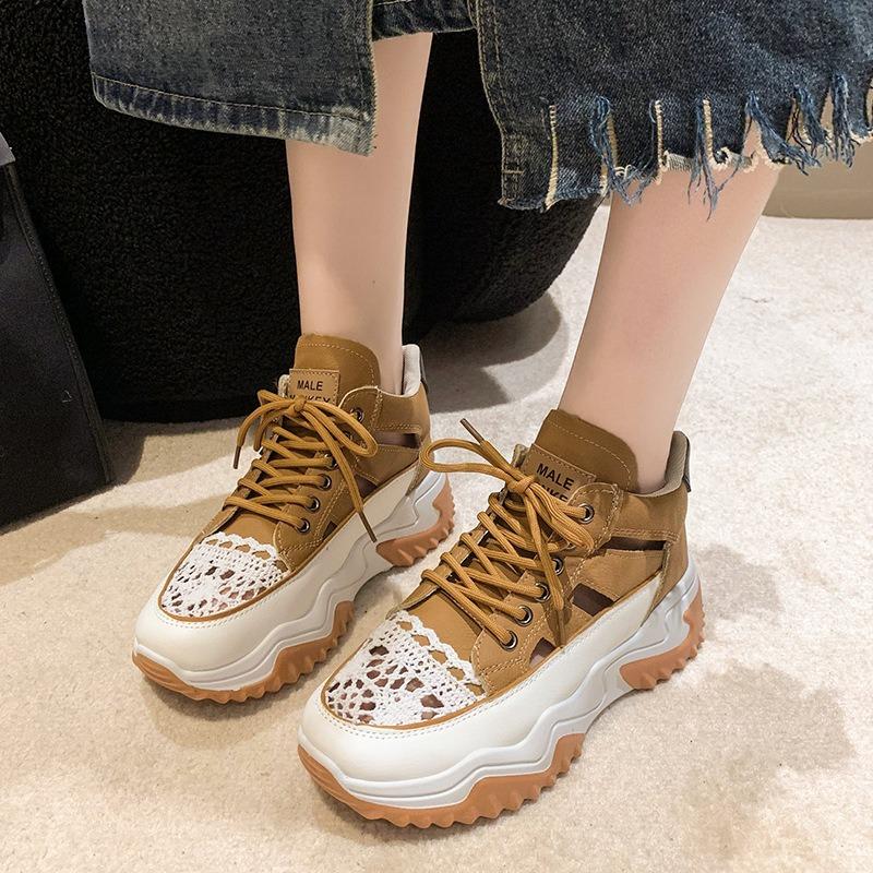Summer New Inner Height Increase Hollow Sports Casual Shoes Thick-soled Little White Shoes Breathable Mesh Dad Shoes