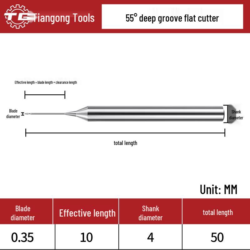 Tiangong Wolframová ocel R0.5 Kulová fréza 0.75 Legovaný krček, 2břitá, 55° Potažená, Prodloužená Hluboká drážka 1, 1.25