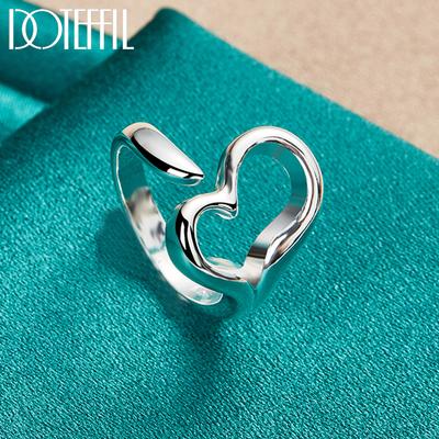 925 Sterling Silber Herzförmiger offener Ring Mode Hochzeitsschmuck