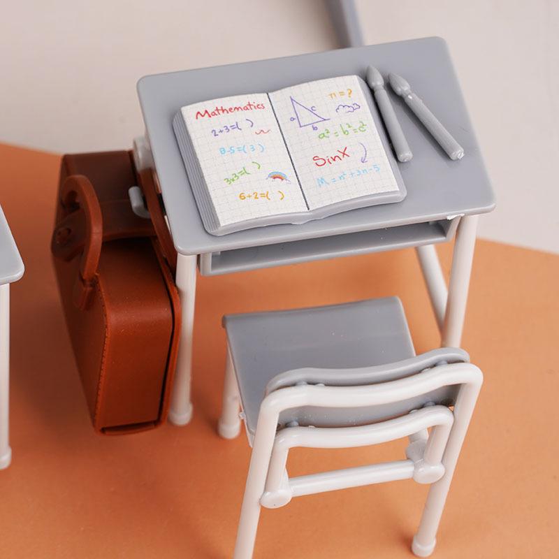 1 Set Mini School Desk Chalkboard Chair Schoolbags Model For Doll House School Furniture Decor Dollhouse Classroom Accessories