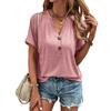 QICED Women's Fashion Casual Solid Color Print Short Sleeve V Neck Blouses & Shirts