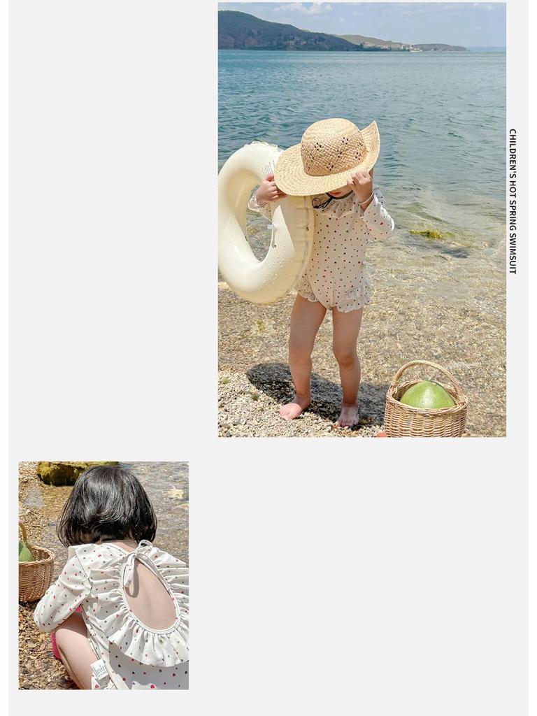 Fashionable Korean Style Girls' Long Sleeve Backless One-Piece Swimsuit for Summer