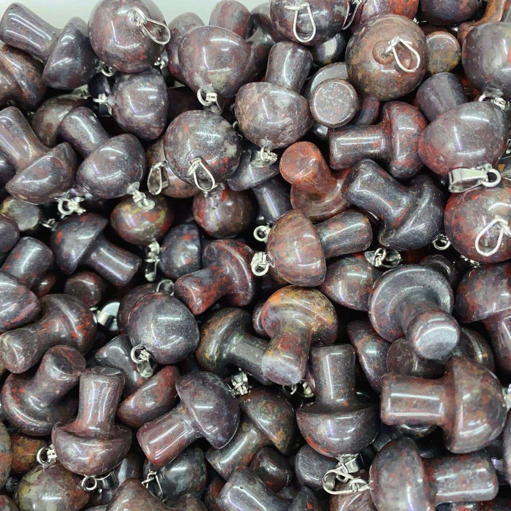 2cm Natural Crystal Jade & Pink Tiger Eye Mushroom Necklace Pendant