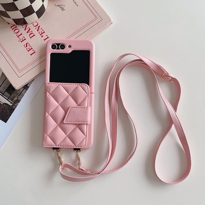 

Чехол-кошелек через плечо для карточек для Samsung Galaxy Z Flip 5 4 3 Z Flip 4 Flip3 5G противоударный чехол из искусственной кожи Samsung Z flip 4 розовый