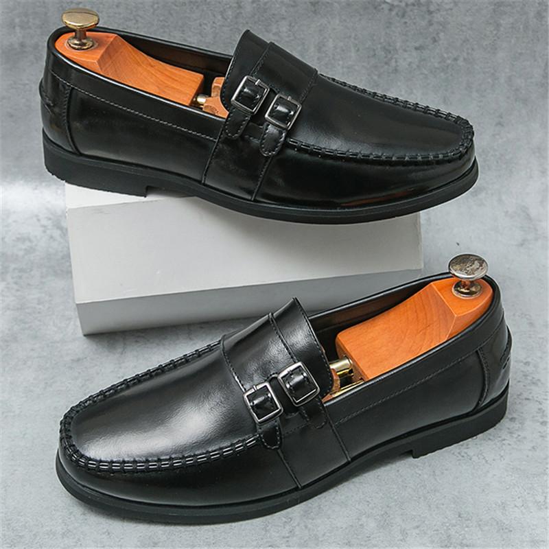 Fashion Britain Trend New Designers Men's Monk Strap Loafter Black Red Flats Leather Casual Driving Shoes Casual Formal Dress Footwear