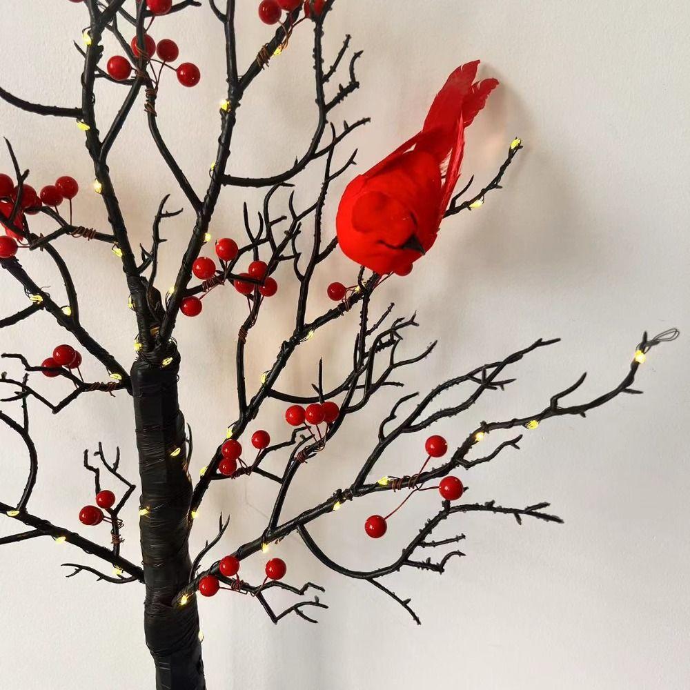 Red Berry Decoration Vintage Glowing Tree Bird Twinkle Tree Lamp  Home Table Decoration