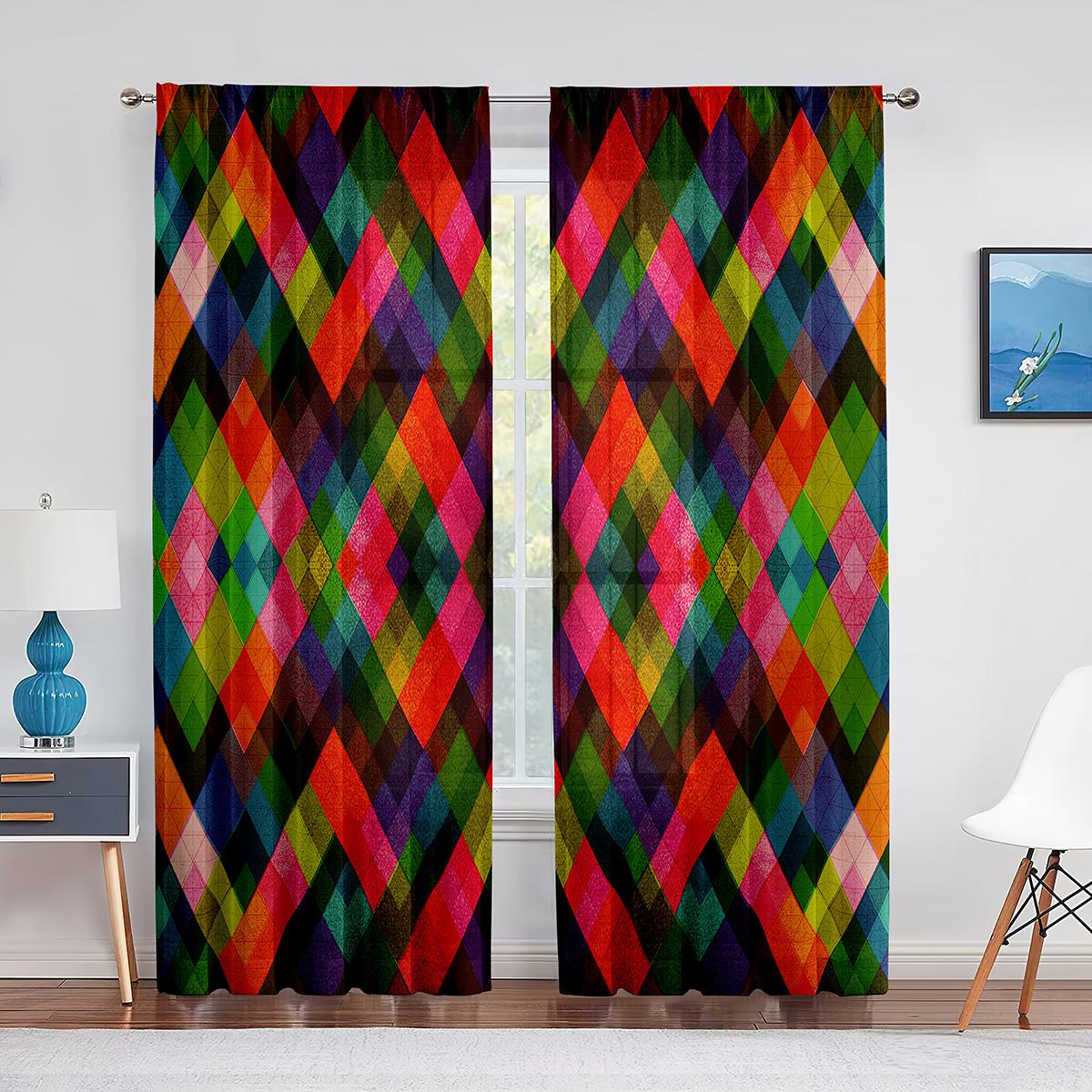 Плед с диагональными линиями и ромбами Тюль Шторы для гостиной Спальня Украшения — фото 10