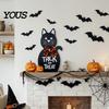 Halloween House Decor Door Sign for Front Door, Wooden Ghost Pumpkin Black Cat Party Supplies Hanger Wreath, Rustic Farmhouse Welcome Porch