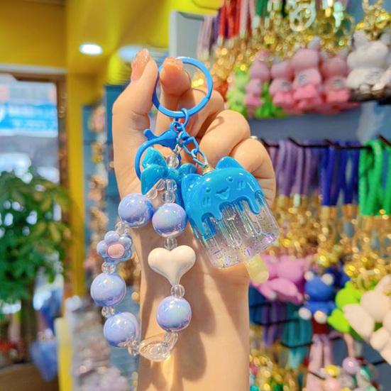 Cat Popsicle Keychain Heart Flower Bead Keychain Cute Transparent Popsicle Pendant Backpack Purse Charm Gift for Women Girls