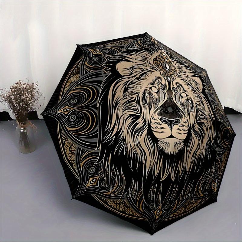 1pc Lion Mandala Pattern Automatic Umbrella - 8-Rib Foldable Design, Outdoor Adventures, and Family Celebrations Y250829081