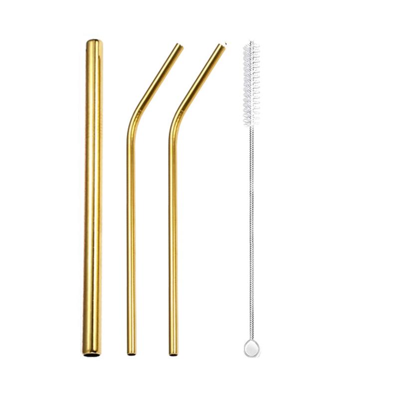 3Pcs Rainbow Color Reusable Metal Straws with Cleaning Brush 304 Stainless Steel Drinking Straws for Smoothie Milkshake Drinks