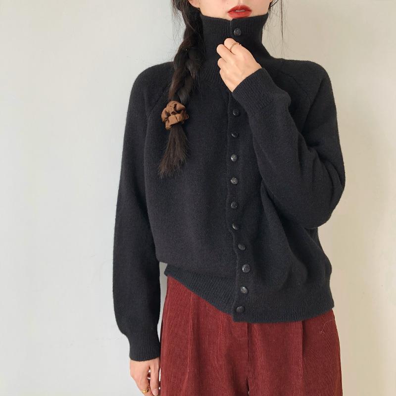 Women's High Neck Knit Cardigan 2026 Autumn Solid Color Single Breasted Sweater Outerwear Woman Korean Soft Cashmere Knitwear