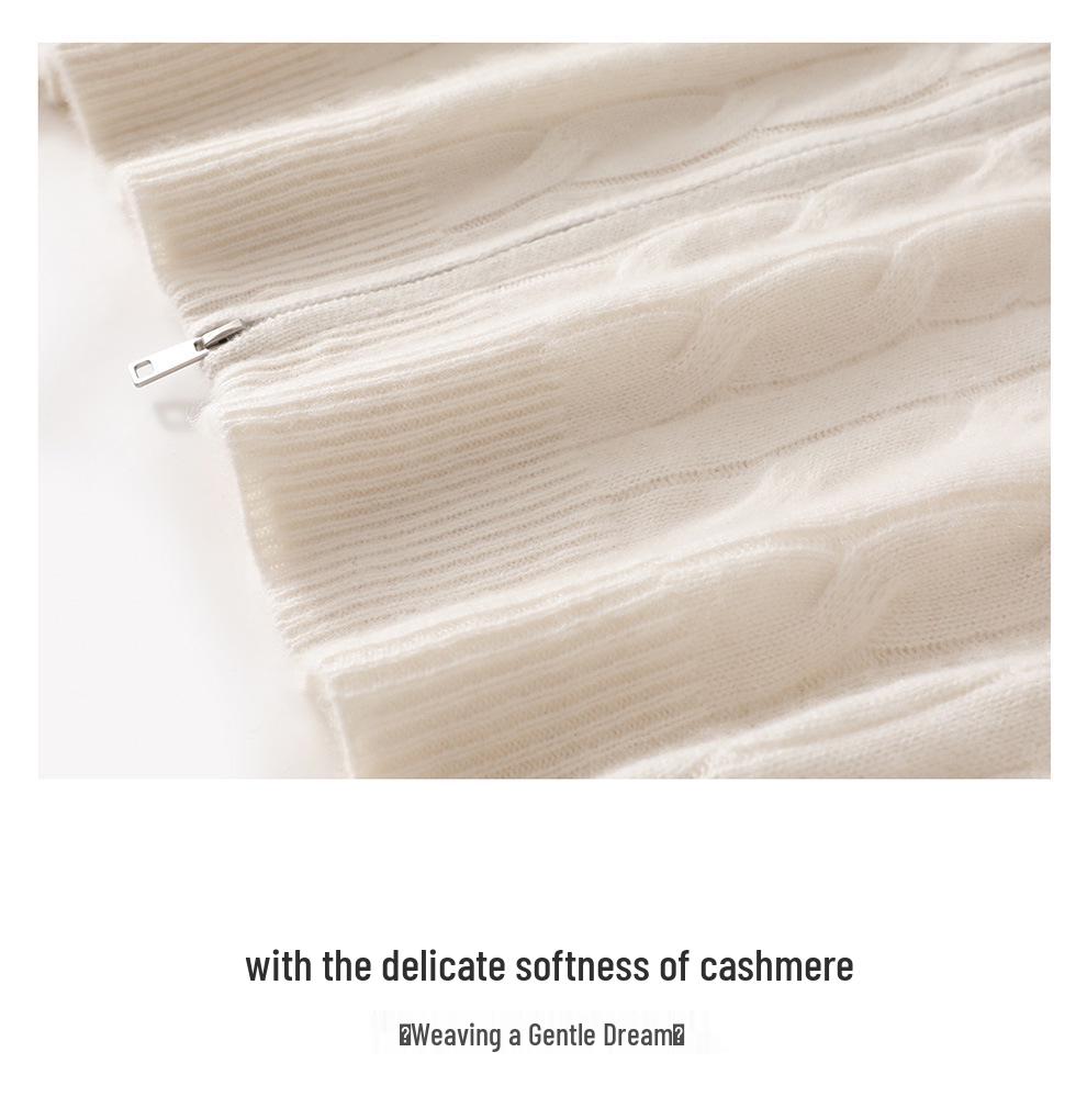 Lekasha Ribbed Aran Pattern Cashmere Cardigan - Soft Old Sheepskin Stand Collar Zipper Plush.