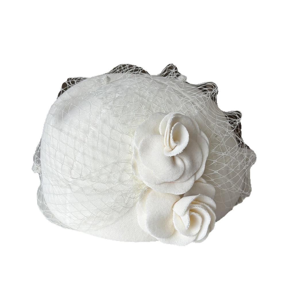 European And American Xiaoxiangfeng Mesh Flower Beret Autumn And Winter Korean Version Fashion Wedding Dress Headgear Top Hat Women'S Flight Attendant