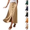 Women's High Waist Button-Front A-Line Maxi Skirt Color Flattering Drape for Casual Wear