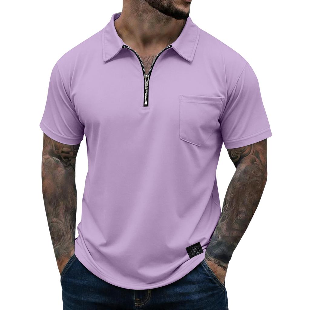 Men's Casual Zipper Collar Lightweight Breathable Short-Sleeve Top