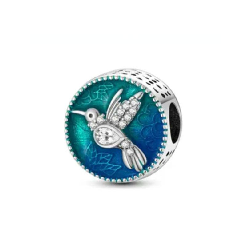 NEW Fine S925 Silver Pink Glass Flamingo Dangle Bead Pendat Fit Original  Bracelet Jewelry Shiny Colored Zircon Bird Charm