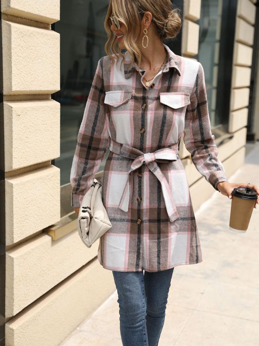 

Trendy Women s Spring/Autumn Elegant Striped Checkered Dress Fashion Overseas Long Sleeve Women s Clothing XL рожевий