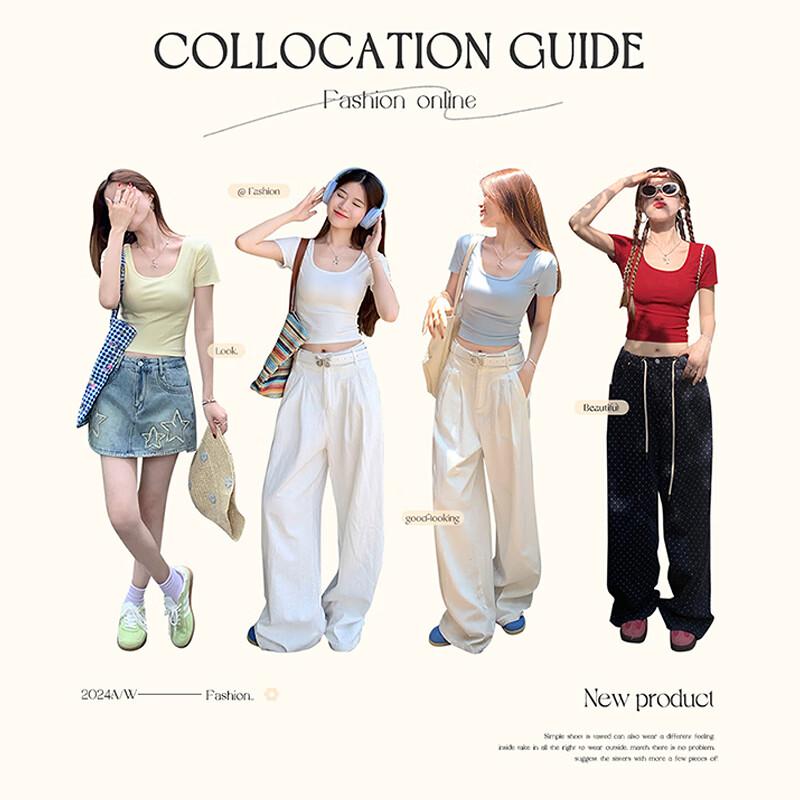 MJ STYLE Women's Square Neck Slim-Fit Short Sleeve T-Shirt
