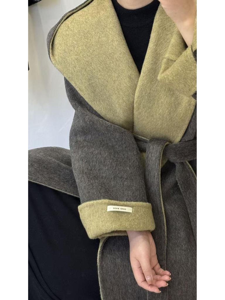 Extra langer Kapuzenmantel aus Wolle-Kaschmir für große Frauen - 2025 Herbst/Winter Koreanischer Stil