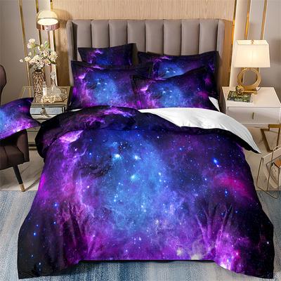 Starry Sky Bedding Set For Boys, Quilt Cover And Pillowcases, Double Duvet Cover Set, Luxury Bedding Set, Galaxy, 135x200 Purple