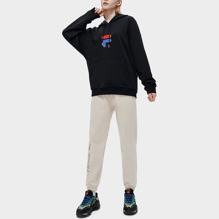 Fila Fusion Logo Print Loose Drawstring American Style Hoodie Men Hoodies Black T11U313201FBK