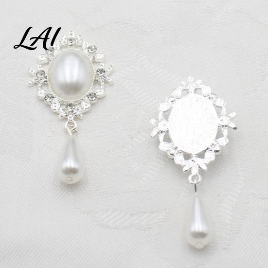 Sparkling Rhinestone Flatbacks for Clothing Decoration Pearl Charms Faux 2Pcs Oval 56x25mm Flatback Alloy Brooch Buttons Lightweight Decorative