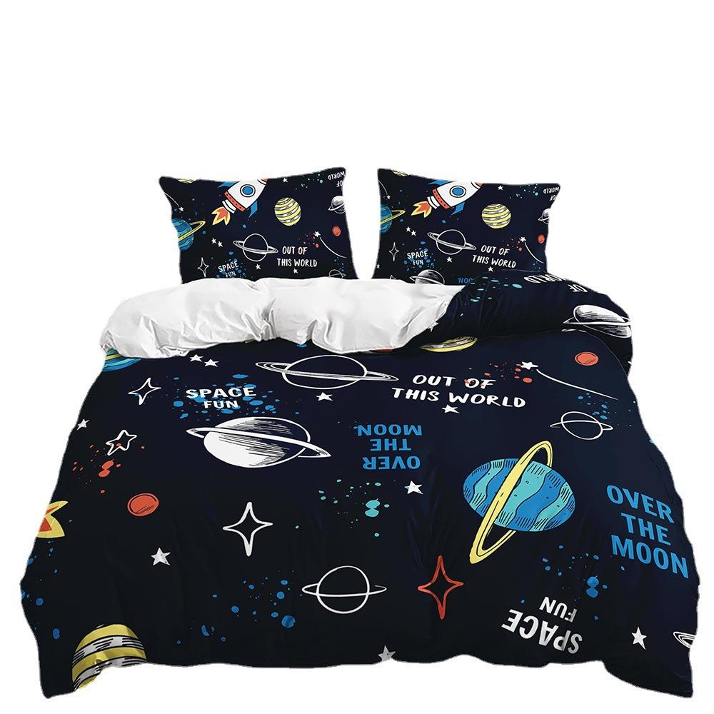 Quilt Cover Cartoon Planet Bed Cover Pillowcase Digital Printing Bedding Three-Piece Set