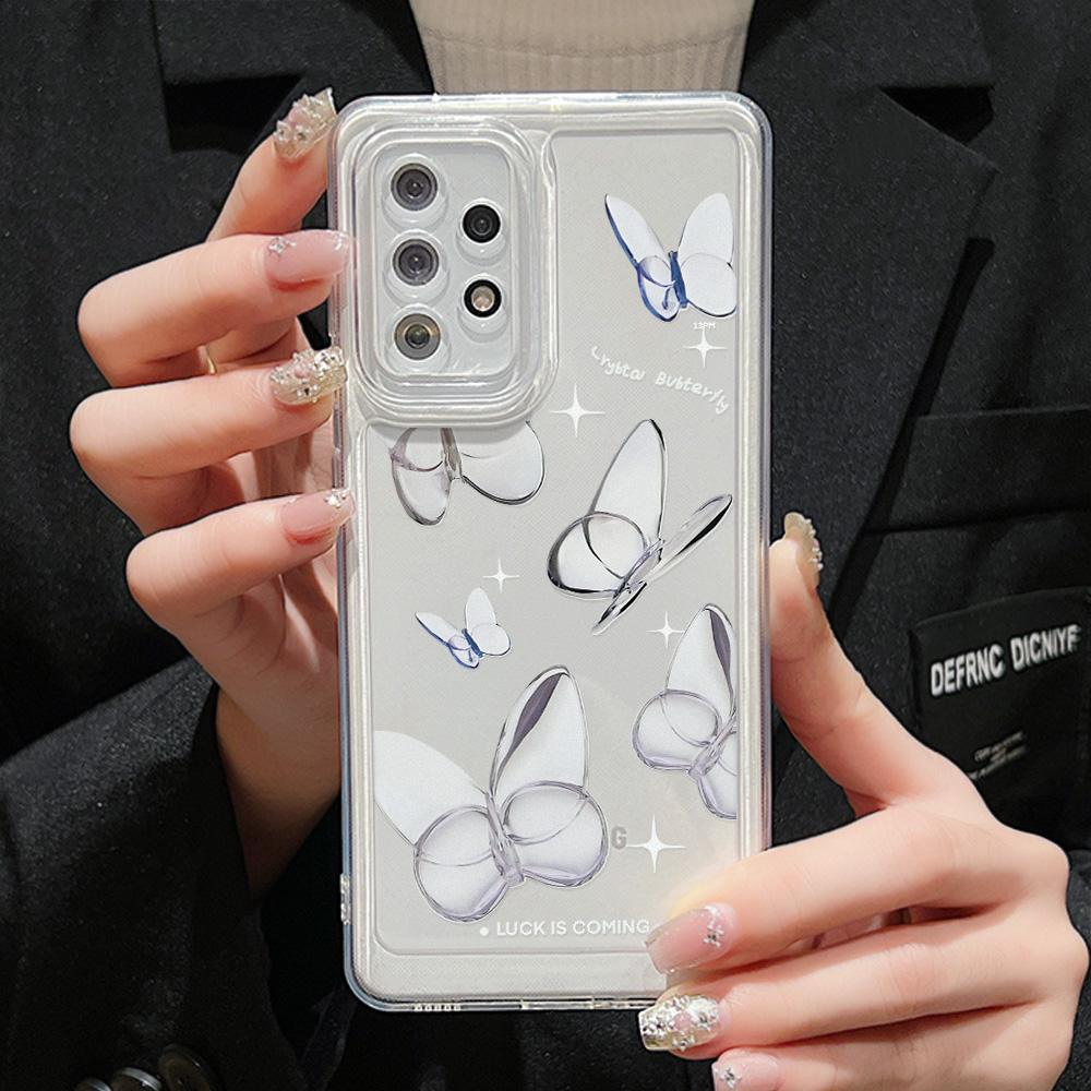 Klarer Fall für Samsung S24 Ultra A54 5G A53 A52 S23 Plus S22 S21 S20 FE A35 A55 A34 A33 A32 A14 A13 Silikon-Schmetterlingsabdeckungen