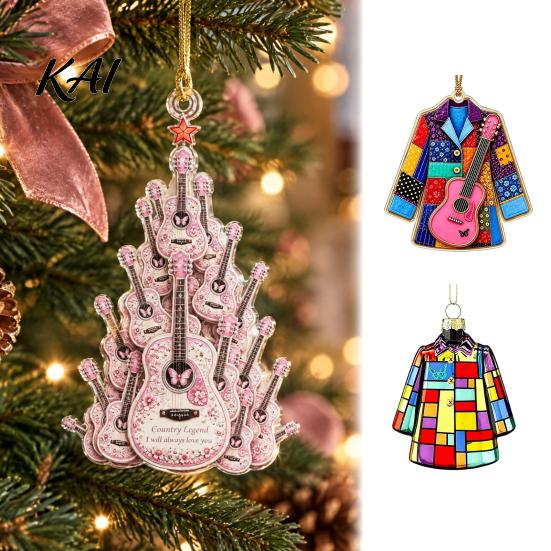 Music Lover Holiday Gifts Acrylic Guitar Christmas Ornament, Patchwork Jacket Butterfly Flat Hanging Pendant Durable Party Supplies with Gold