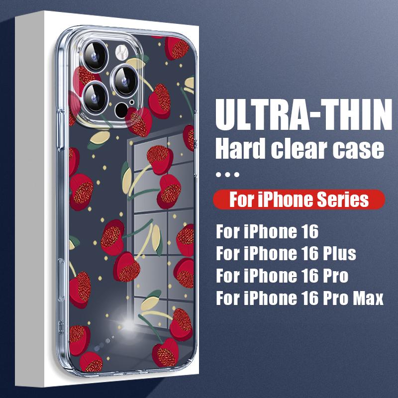 

Для iPhone 16 Plus 15 14 Pro 12 13 Pro Max 11 противоударный вишневый узор жесткий ПК прозрачный тонкий защитный чехол для телефона iPhone 16 Plus