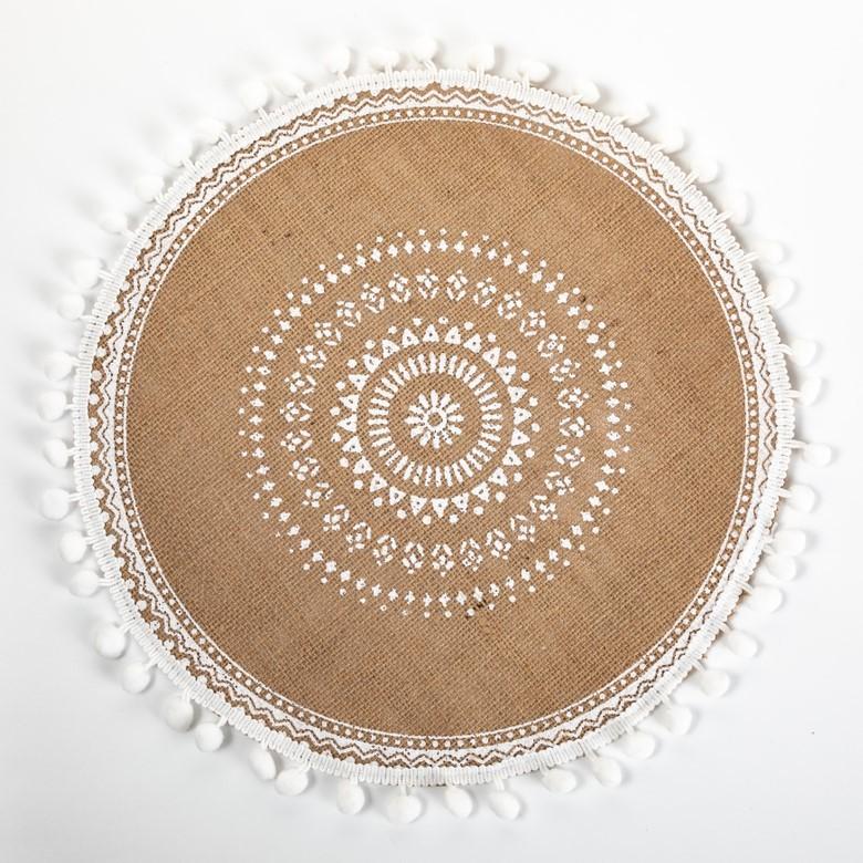 Sottopiatti Rotondi in Juta Naturale con Motivo Floreale Ecologico Vintage Decorazione da Pranzo per Uso Domestico
