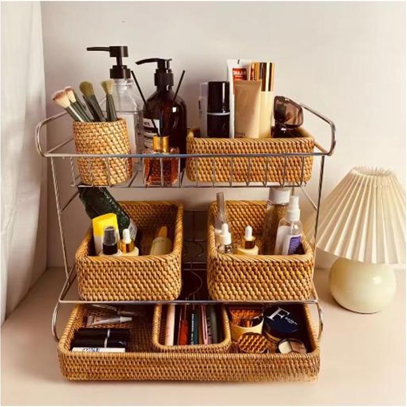 Rattan Serving Tray, Rectangle Basket Wicker Storage and Organizing Baskets, Natural Decorative Woven Tray for Home Decor