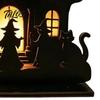 Talos Witch Wooden Table Centerpiece, Spooky Castle Black Cat Standing Tabletop Ornament for Halloween Party, Desk Tiered Tray Decor