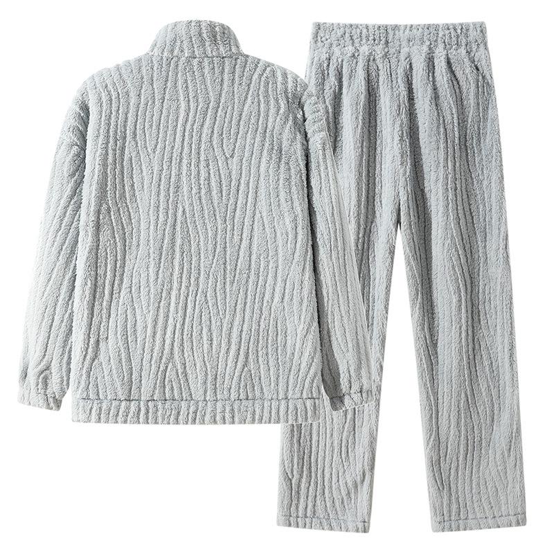 80-140Kg Fattened Plus Size Men'S Casual Cardigan Pajamas Homewear Autumn And Winter Fleece Thickened Two-Piece Set