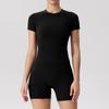 Women's Seamless Yoga Set - Short Sleeve Top & High-Waisted Shorts