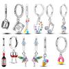 925 Silver Hoops Earrings Zirconia Musical Notes Painter Lifestyle Element Earrings For Women Girl Fashion Jewelry Gift