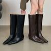Fashion Eilyken Soft Leather Pointed Toe Women Knee High Boots Fashion Wedges Low Heels Ladies Shoes Long Booties Zapatos De Mujer