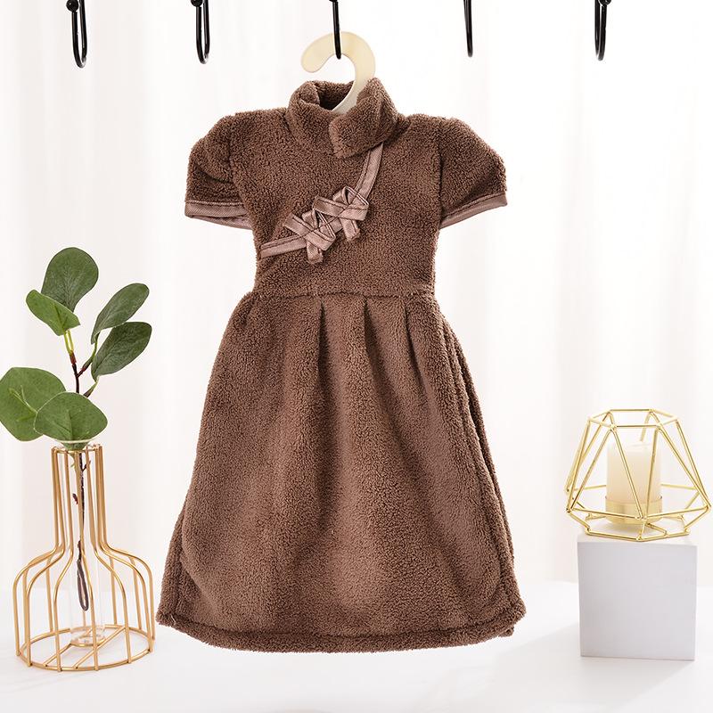 Chinese Style Qipao Soft Coral Fleece Hand Towel - Absorbent Kitchen Handkerchief, In Stock