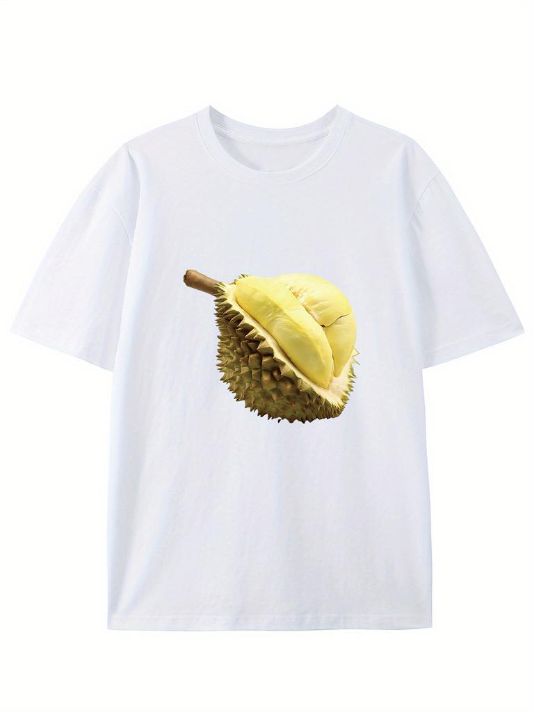 The 2025 Men's A Large Durian Print Crew Neck Cotton Short Sleeve, Casual Daily T-shirt, Comfy Breathable Clothing for Summer