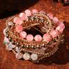 Retro Gold Multi-strand Bracelet Set: Contrasting Color Beaded Stackable Luxury Fashion Jewelry for Women