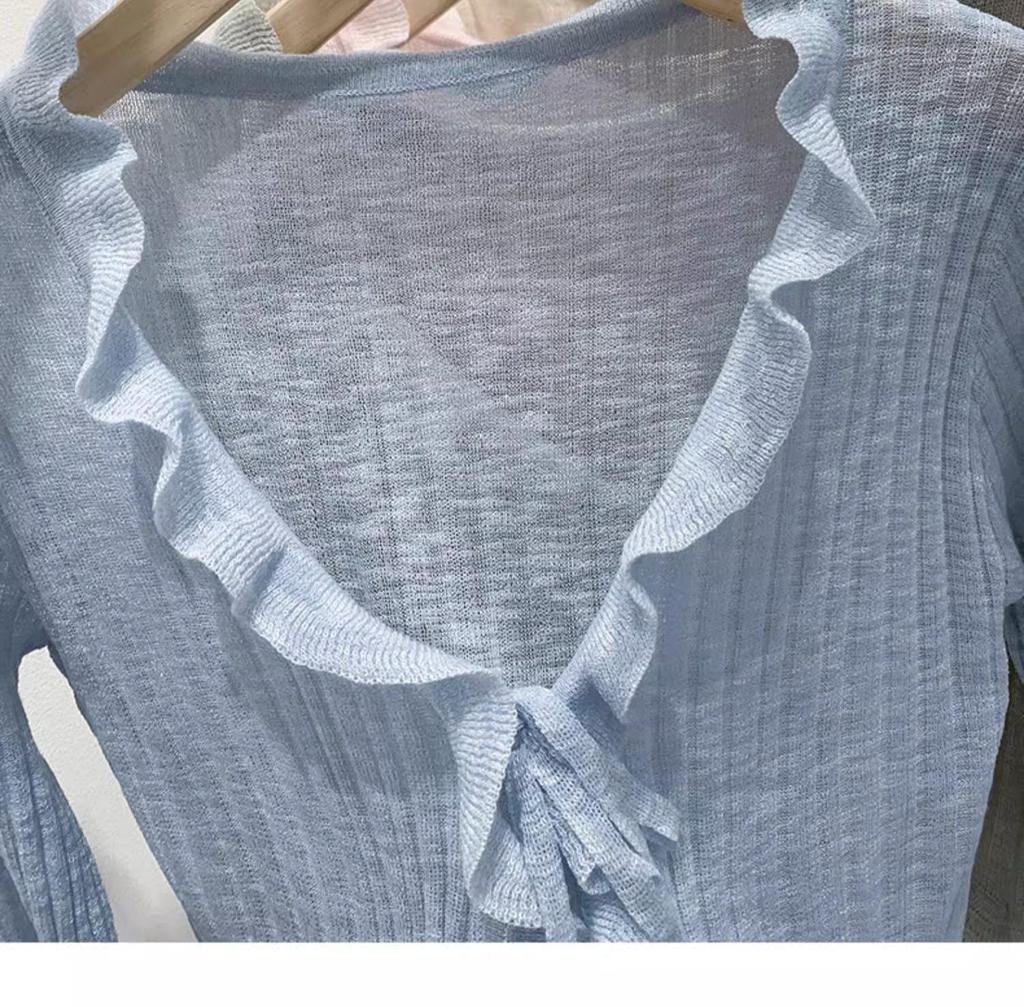 French Ribbed Lace-Up Cardigan - Long Sleeve Knit Shawl for Spring 2026 Women’s Collection