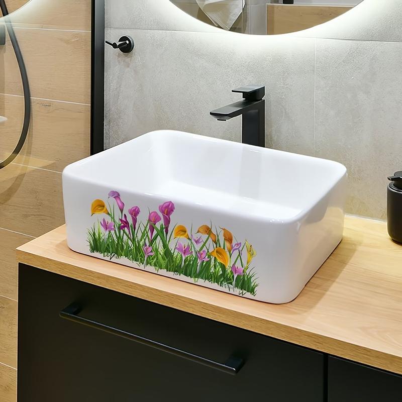 Floral Sink Area Background Wall Sticker Bathroom Sticker Self-Adhesive Removable Waterproof Backsplash Decoration Home Decor